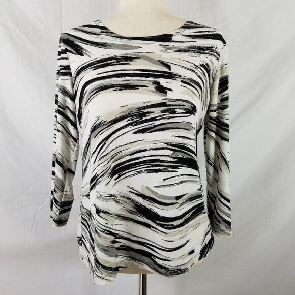JM Collection Petite Black  White Modern Raised Stich Detail Top Shirt Size PM - Picture 1 of 9